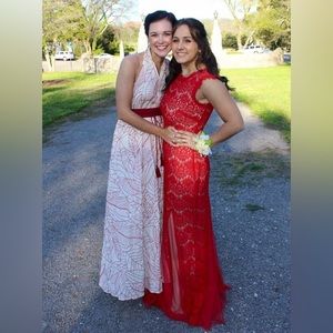 Betsy Adam Red Lace Formal Dress